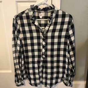 Gap ruffle neck, buffalo check shirt